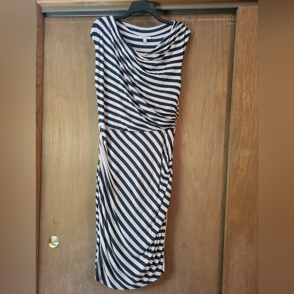 Anthropologie Bordeaux Black and Tan Striped Dress, L